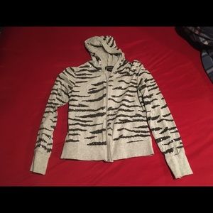 Wet Seal L gray zebra striped sequined zip hoodie